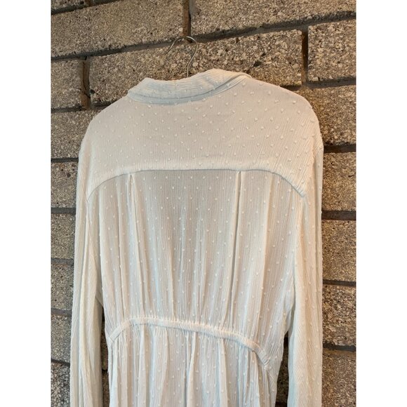 Tie-Front White Textured Dotted Button-Down Blouse By Surf Gypsy Lightweight & S - Picture 11 of 11